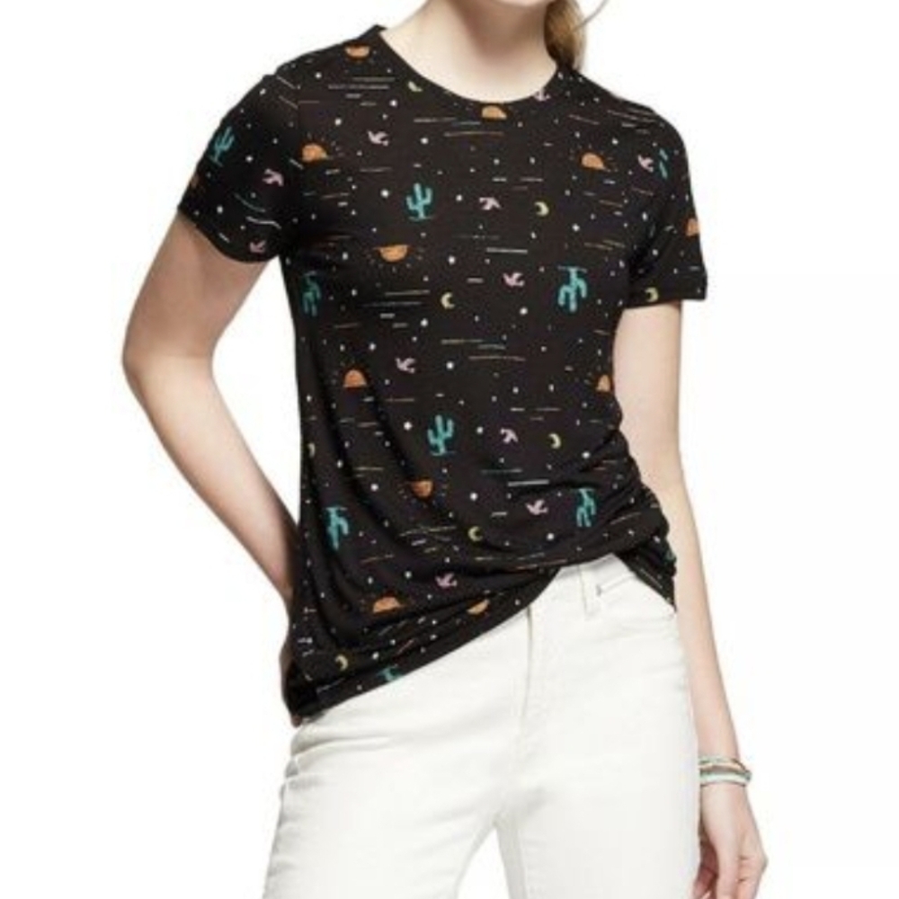 🔥 Modern Lux Black Short Sleeve Desert Print Tee Shirt Top Blouse